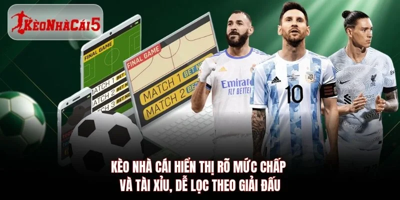 Bảng Kèo Nhà Cái 5 hiển thị mức chấp, tài xỉu và tỷ lệ ăn theo từng trận
